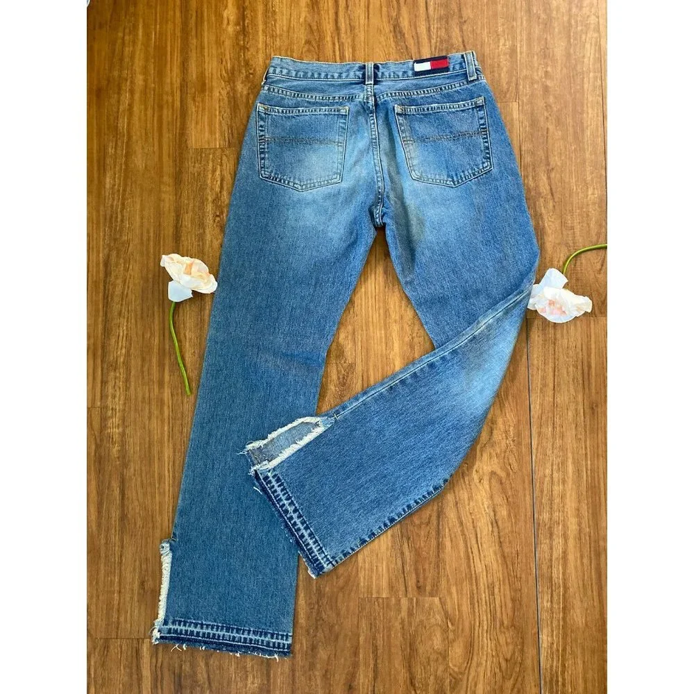 Vintage Tommy Hilfiger Straight Jeans Women's 7 Rare Raw Frayed Hem Side‎ Slits